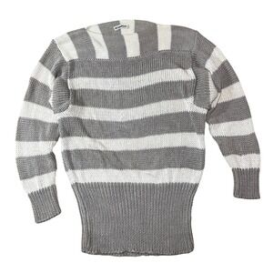 Jil Sander Striped Sweater Mens Small Grey White 80s Vintage Rayon Knit Heavy